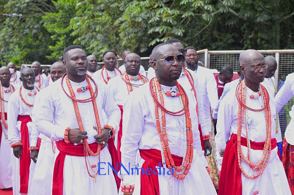 Ojoye Baba (Chiefs of Warri Kingdom) on a procession during the coronation of Ogiame Atuwatse III