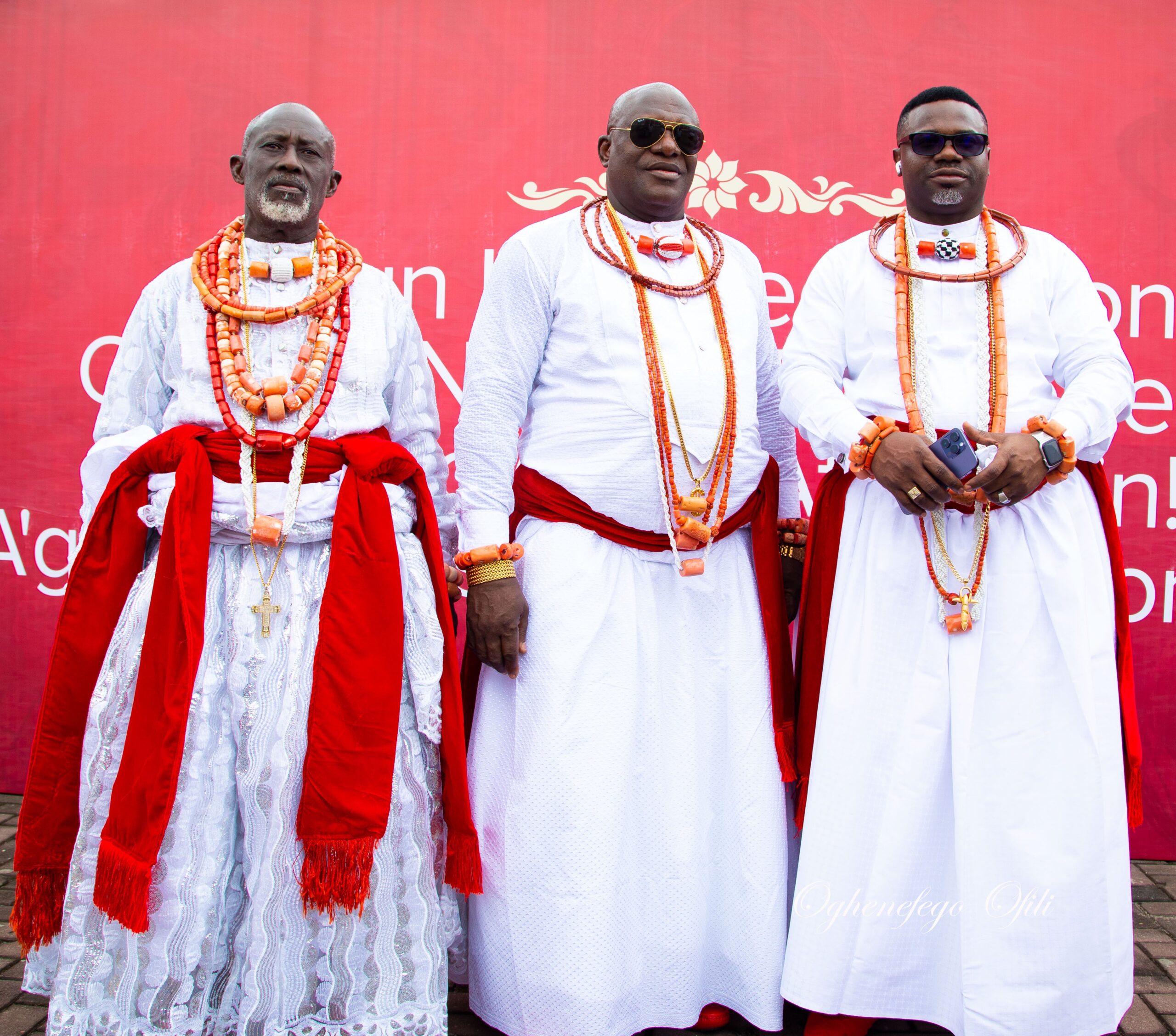 Chief Prest Uduẹyin (The A-ko-inọ-tse-ọkan of Warri kingdom), Chief Francis Ọmatsẹye (The Ẹdigbe of Warri Kingdom) and Chief Eyitemi Arthur-Didẹn (The Idẹ-ọfẹnẹ of Warri)