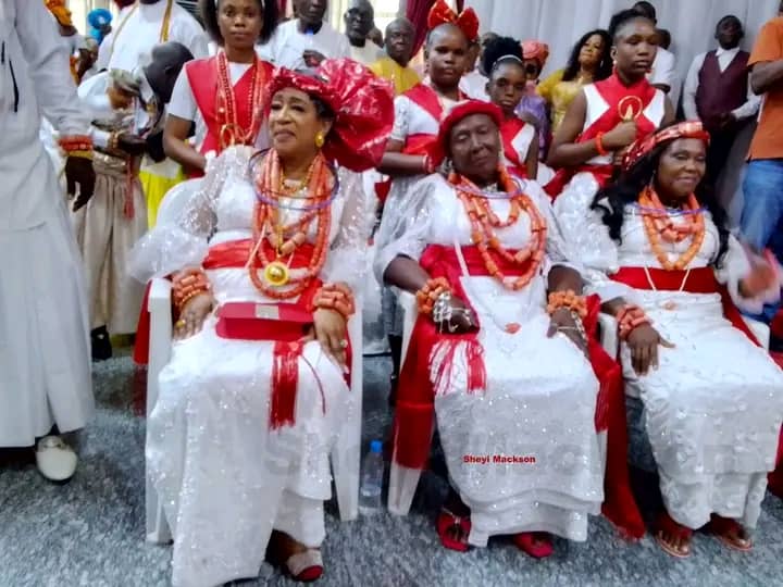 The three new chiefs installed by Ogiame Atuwatse III
